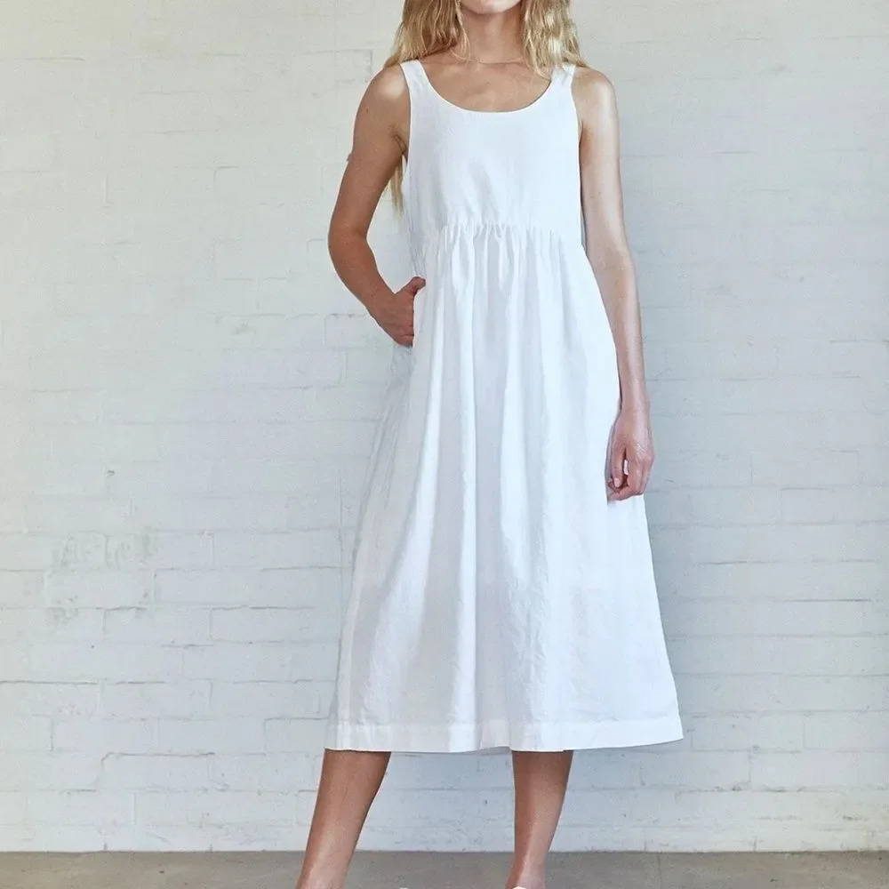 NWT OUTLAND DENIM Lily Organic Cotton A Line Dress In White - size L